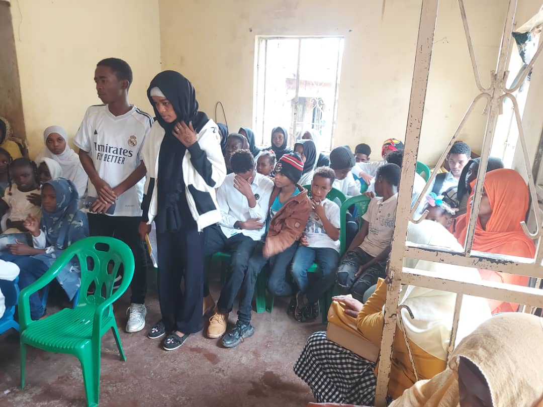 Refugee children participating in GADIM education and community support activity in Uganda